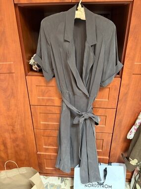 Club Monaco Gray Wrap Dress with Tie Belt